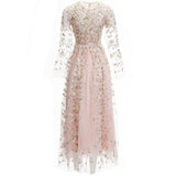 Heavy Industry Embroidery Flower Long Sleeve Mesh Perspective To Close The Waist Swing Dress Dress Dress New Women's Dress Spring And Summer 2024 68HZ