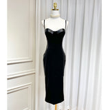 Small Dress Dress With Three-Dimensional Chest Cushion Fish Bone Splicing Bag Opening Fork Medium-Long Sling Skirt 68HZ