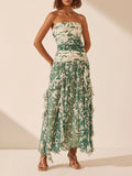 Artistic Retro Style Print Thoracic Dress 2025 New Temperament Design Folded Long Mesh Dress Woman 68HZ