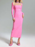 Autumn And Winter Long Sleeve Open Dress Burst Solid Color Mesh Yarn With Diamond Collar Repair Hip Dress Woman 68HZ