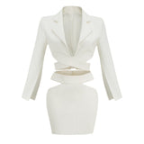 Autumn Women's Sexy Ass Dress Female White High-End Temperament Long-Sleeved Small Suit Dress Skirt 68HZ