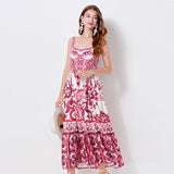 Holiday Blue And White Porcelain Beauty Sling Dress 2025 Summer Dress New Waist Pressure Folding Commuting Print Dress 68HZ