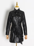 Fashion Temperament Set Women's Two-Sleeves Of Leather 2025 Spring New High-End Wood Ears Half-Sweared Dresses For Women 68HZ