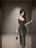 High-End Women's Nude Flash-Colored Back Light Luxury Party Birthday Sexy Dress Hanging Dress 68HZ
