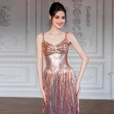 Evening Dress Dress Dress Women Senior Sense Flashing Slings Bridal Banquet Host High-End Light Luxury Niche 68HZ