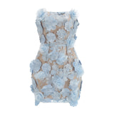 Elegant Embroidered Three-Dimensional Flower Dress With Short Skirt Sexy Breast-Wearing Dress Light Luxury Dinner Dress 68HZ