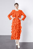 Spring And Summer 2024 New Dress Press Folding Leaves Side Three-Dimensional Decoration Loose Fashion Elegant Long Dress Commuter Women's Clothing 68HZ
