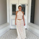 2025 Spring And Summer New Fashion Sexy Bare Back Hanging Neck With Lace Vest Dress Set 68HZ