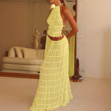 2025 Spring And Summer New Fashion Sexy Bare Back Hanging Neck With Lace Vest Dress Set 68HZ