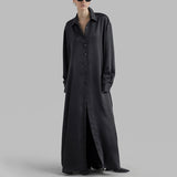 Simple Korean Casual Style Dress 2025 New Collar High-End Solid Color Design Shirt Long Dress Women's Summer 68HZ