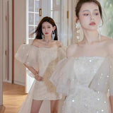 Evening Dress 2024 New Pompous Fine Shiny Dress Heavy Industry Bubble Sleeve Birthday Dress Adult Dress 68HZ