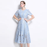 French Niche High-End Water-Soluble Lace Dress Light Luxury Elegant Temperament Hollow Embroidery Embroidery Dress 68HZ