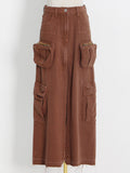 High Street Wind 2025 Summer New High-Waist Long Straight Before The Open Design Denim Pure Color Female Skirt 68HZ