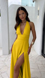 Spring 2024 Women's New Fashion High-End Temperament Hanging Neck Sexy Open-Puck With Solid Color Dress Women 68HZ