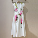 The Generous And Well-Rounded Red Flowers On The Red Background Of The Waist Comfortable Cotton Cloth In The Long-Term Dress Station Women's Spring And Summer 2025 68HZ