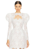 White Fashion Elegant Shoulder Long Sleeve Two-Set Lace Sexy Nail Beads Sling Dress 68HZ