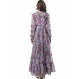 Heavy Industry Lien Embroidered Purple Lotus Leaf Side Princess Long Sleeve Dress Dress Autumn And Winter Women's New 2024 68HZ