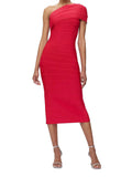 Women's Fashion Pure-Color Single-Shoulder-To-Back Open Fork With A Tight Belt-Coated And A-Fated-Waded Dress Party Evening Dress 68HZ