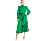 2025 Spring And Summer Women's New Sexy Irregular Collar Long Sleeves Long-Sleeved Puffy Green Dress Dress Dress 68HZ