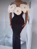 High-End Women's Dress Big Flower Collar Shoulder Repair Slimming Banda Skirt 68HZ