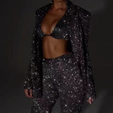 Spring And Summer New Women's Clothing Hot Selling Solid Color Sequin Fashion Casual Set Shirt Underwear Straight Trousers 68HZ