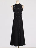 Elegance Elegant Wind 2025 Spring New Nail Beads Diamond Ring Collar Sleeveless Waist Slim Slimmed A-Word Dress 68HZ