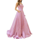 2025 Prom Dress Long A-Shaped With Pocket Formal Evening Dress Side Open Flash Party Dress 68HZ
