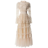 French Elegant Embroidered Lace Collar Long-Sleeved Dress Red Long Dress Spring And Summer Women's Dress 2025 68HZ