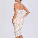 Elegant Lace Three-Dimensional Flowers Decorated With White Sexy Thoracic Dress Light Luxury Dinner Dress 68HZ