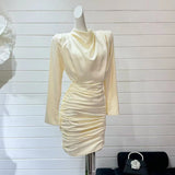 2025 Spring Festival New Temperament Women's High-Grade Black Short Dress High-Necked Ass Tos-Dressed Folded Dress Woman 68HZ
