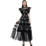Heavy Industry Embroidery Round Collar Leaf Sleeve Net Dress Long Princess Dress Women's New Summer And Autumn 2025 68HZ