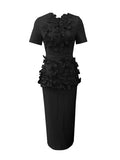 French Famous Wind 2025 Spring New Light Luxury Heavy Industry Splicing Flowers Short Sleeve Top Dress Suit Female Tide 68HZ