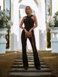 Fashion Casual Black Hooded Neck Jumpsuit Sleeveless Bare Back Sexy Body High-End Temperament Trousers Woman 68HZ