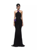 Vietnamese Niche Butterflies Hanging Neck Hollow Dress With Bare Back Thin Fishtail Dress Long Dress Beach 68HZ