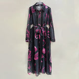 Temperament Waist Display Thin Dress 2025 New Collar Printing Design Lace Long Dress Dress Women's Summer 68HZ