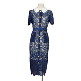 French Spring And Summer Tibetan Cyan Small Fragrant Wind Heavy Lace Hollow Metal Buckle Belt Repair In The Long Dress SP 68HZ