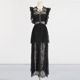 French Elegant Style Dress 2025 Summer New Lace High-End Design Neckbutter Knotted Dress 68HZ