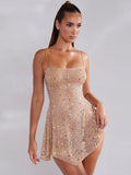 High-End Women's Hot Diamond Sexy Perspective Sling Dress Skirt Dress Dress Dress Banquet Dress Dress 68HZ