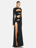 Women's New Sexy Perspective Umbilly Net Yarn Long-Sleeved Dress Long-Sleeved Dress Temperament Low-Breasted High Open Fork Dress 68HZ