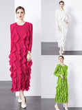 Spring And Summer 2024 New Dress Press Folding Leaves Side Three-Dimensional Decoration Loose Fashion Elegant Long Dress Commuter Women's Clothing 68HZ