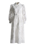Spring 2025 New French Lace Embroidery Collar Bubble Sleeves To Close The Waist Thin Dress Temperament Long Dress 68HZ