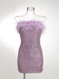 High-End Cross-Border Women's Sexy Bareback Ostrich Hairy Twilight Dress Temperament Squints 68HZ
