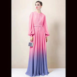 High-End Gradient Dress Lantern Sleeve Yellow Dress Temperament Long-Sleeved Skirt Women's Long Spring And Autumn 68HZ