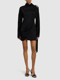 Temperament Famous Wind Splicing Ribbon Design Dress Dress Dress 2025 New Temperament Half-High Collar Short Dress Woman 68HZ