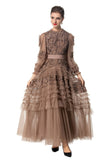 Spring And Autumn 2024 New Round Collar Retro Embroidery Weaving Mesh Wood Ear Heavy Industry Dress Dress Dress Woman 68HZ