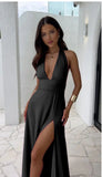Spring 2024 Women's New Fashion High-End Temperament Hanging Neck Sexy Open-Puck With Solid Color Dress Women 68HZ