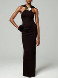 Famous Wind Hanging Neck Dress Dress 2025 New Niche Metal Buckle Decoration Slimming Long Dress Woman 68HZ
