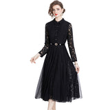Spring And Summer New Lapl Collar Heavy Industry Hooks Hollow French Lace Dress Women Feel Large Knee Long Skirt 68HZ