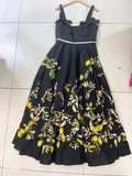 Spring/Summer 2024 New Sling Bow Retro Lemon Sicilian Style Black Dress 68HZ