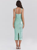 Women's Sexy Deep V-Snee Dress Temperament Body-Body-Bstupling Open Fork Dress Mid-Long 68HZ